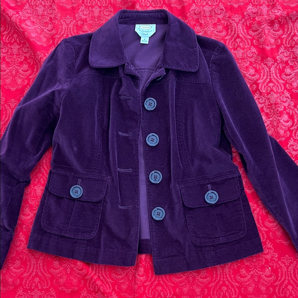 Talbots Petite Purple Velveteen Blazer Women’s 8P Cotton Stretch Jacket